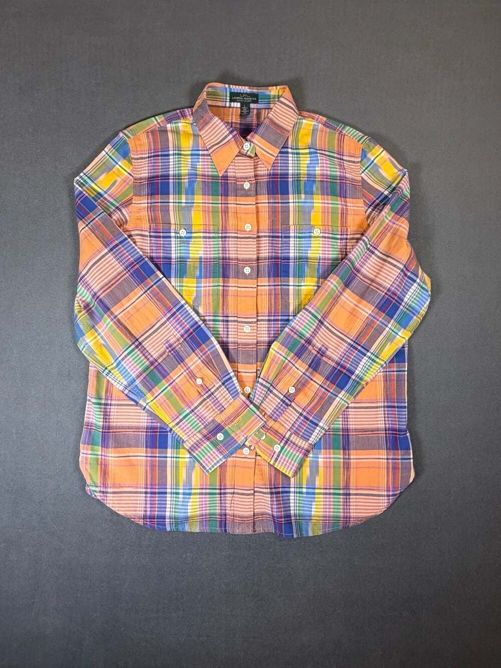 Lauren Ralph Lauren Madras Plaid Button Down Shirt Large 100% Cotton